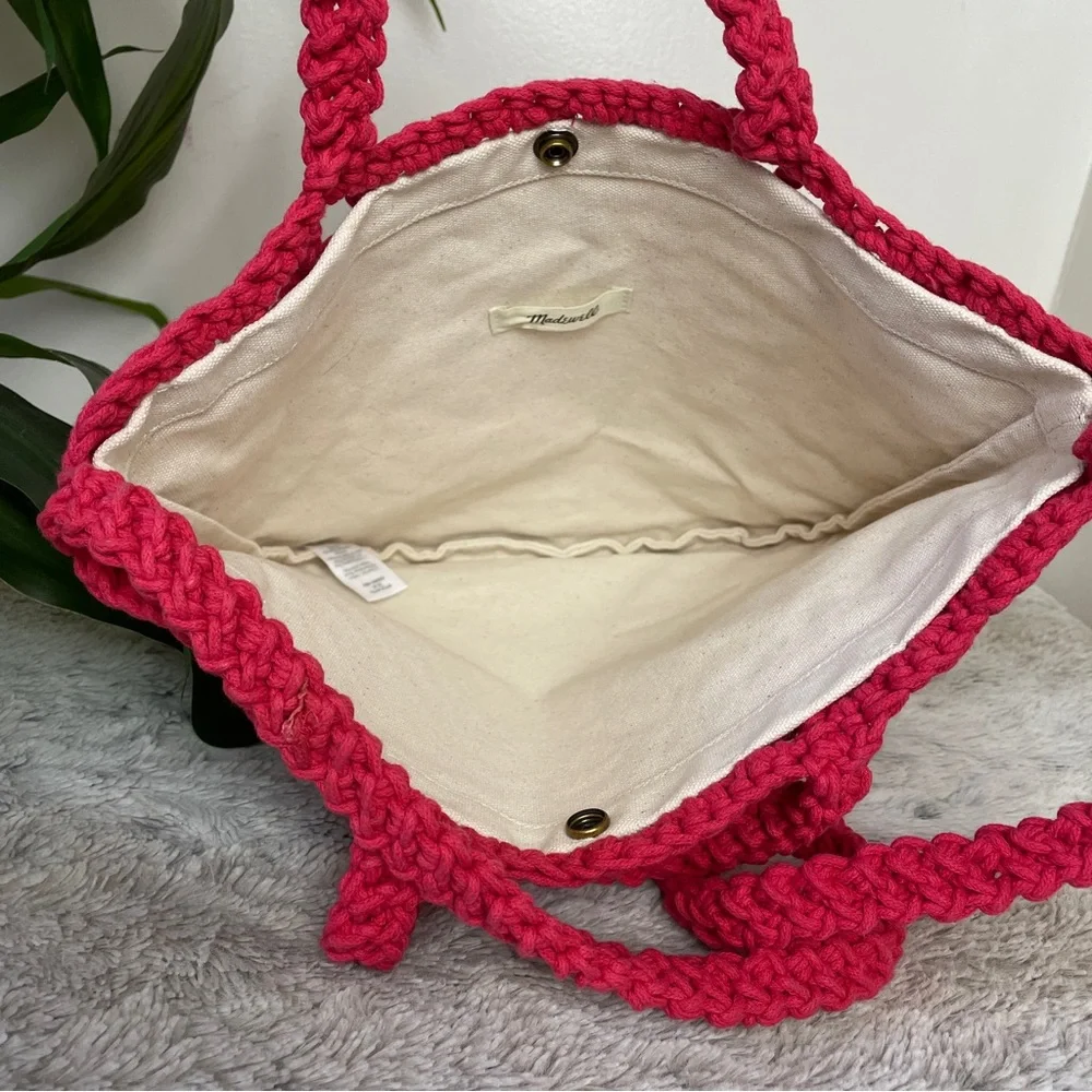 Madewell The Crocheted Crossbody Tote Shoulder Bag in Bright Poppy Red - Picture 9 of 12
